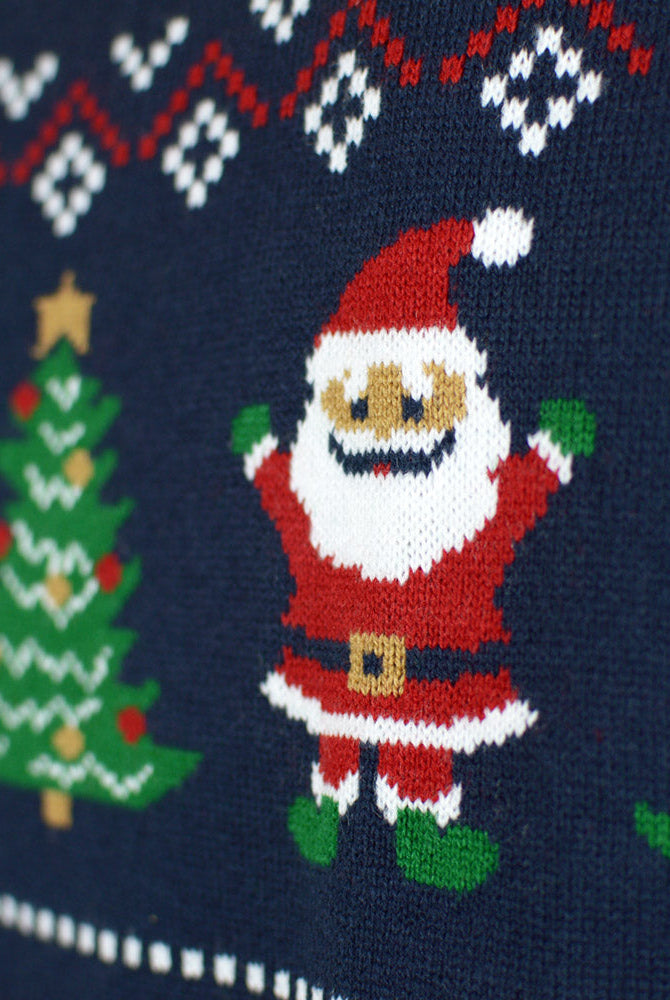 Suéter de Navidad para Hombre Cárdigan Azul y Rojo Santa