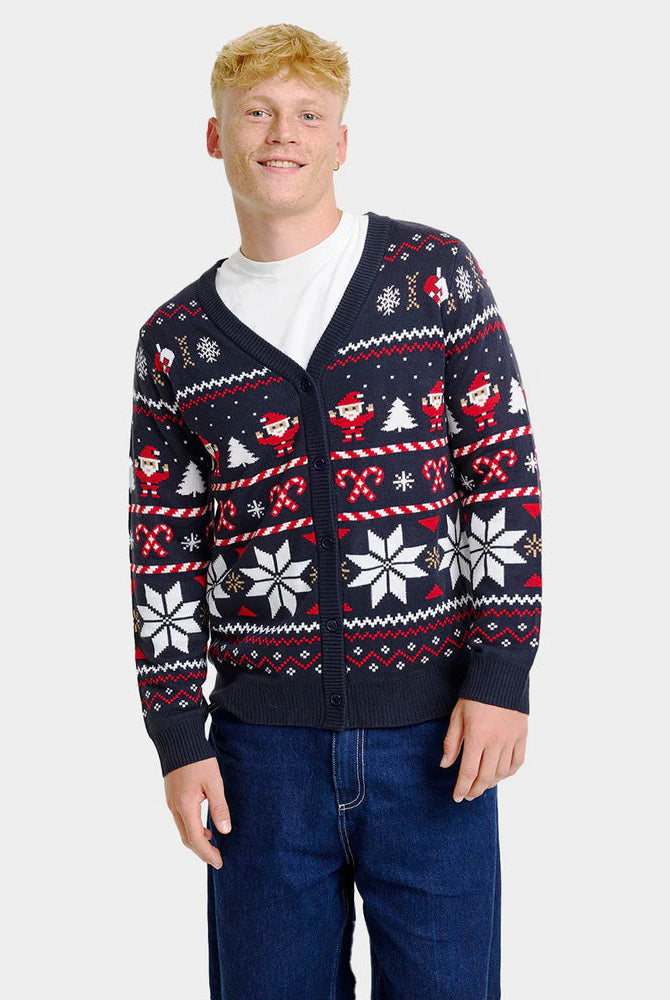 Suéter de Navidad para Hombre Cárdigan Estrellas Polares Azul