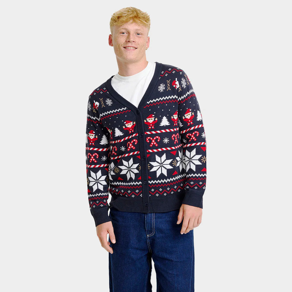 Suéter de Navidad para Hombre Cárdigan Estrellas Polares Azul