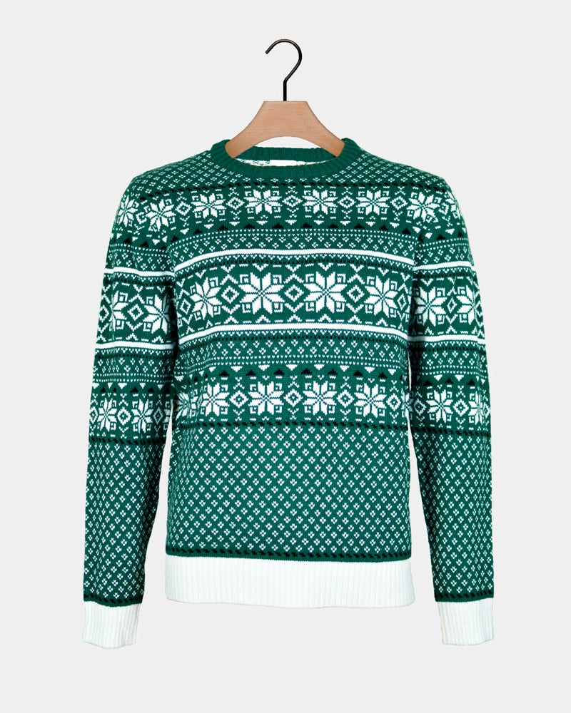 Suéter de Navidad para Hombre Clásico Verde y Blanco Elegante