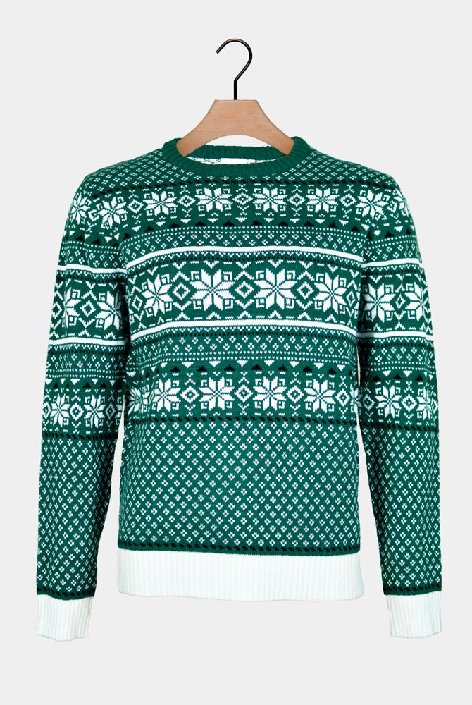Suéter de Navidad para Hombre Clásico Verde y Blanco Elegante