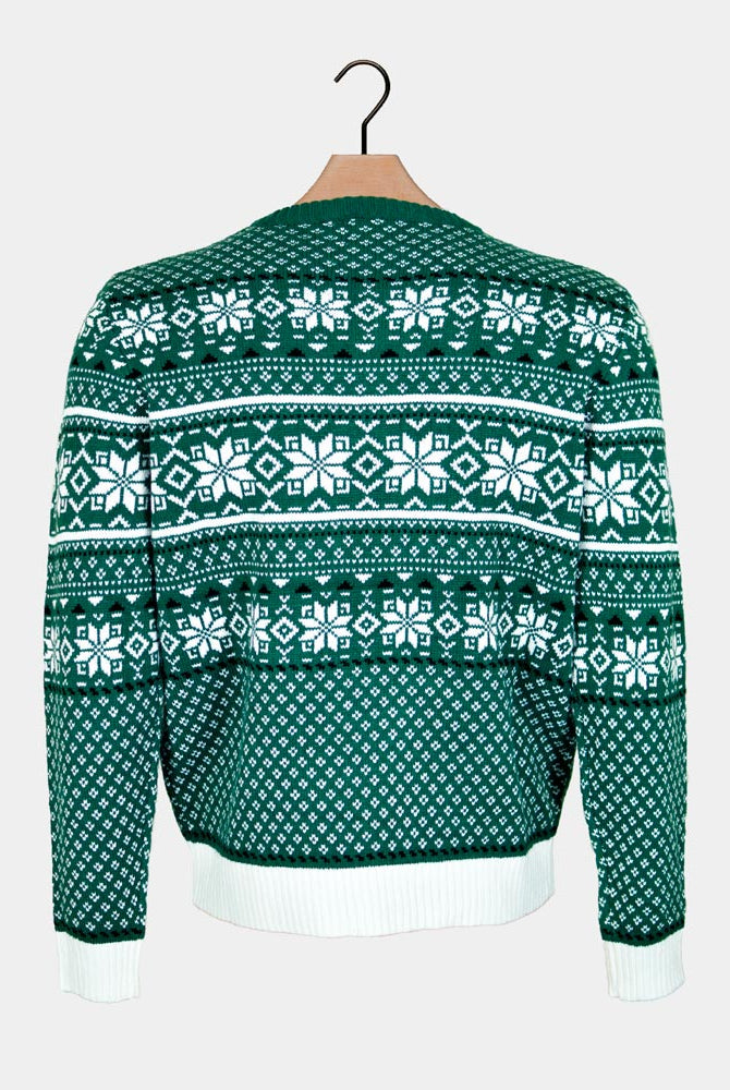 Suéter de Navidad para Hombre Clásico Verde y Blanco Elegante Espalda
