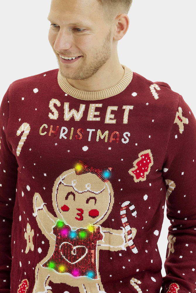 Suéter de Navidad Hombre Luces LED para Rojo Ginger Cookie