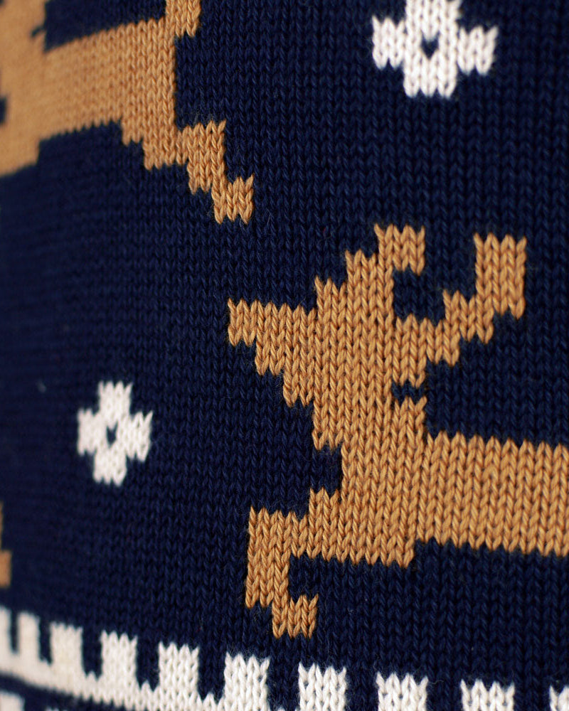 Suéter de Navidad para Hombre Elegante Azul con Renos Detalle