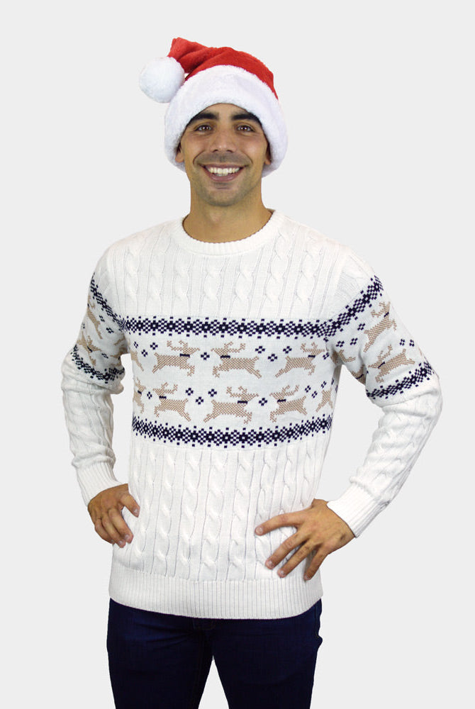 Suéter de Navidad Hombre Elegante Blanco Alaska
