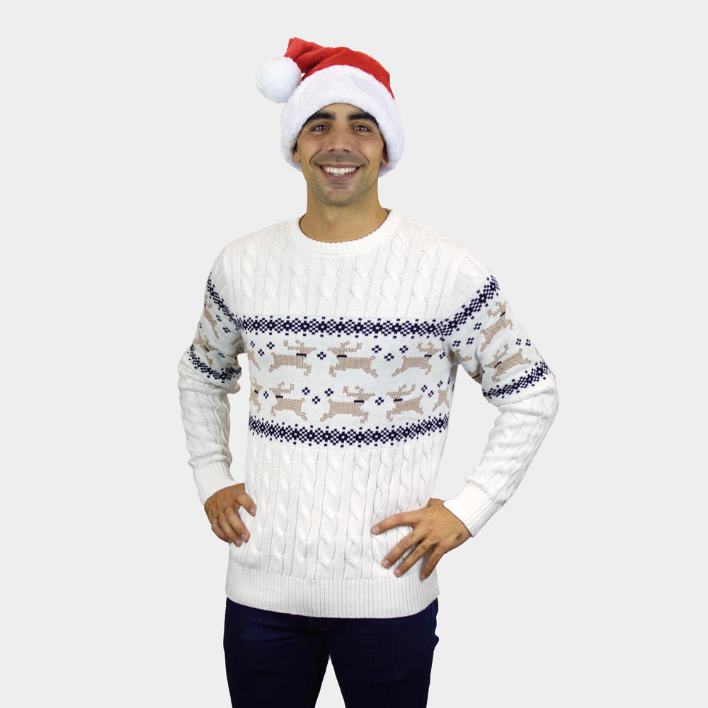 Suéter de Navidad Hombre Elegante Blanco Alaska