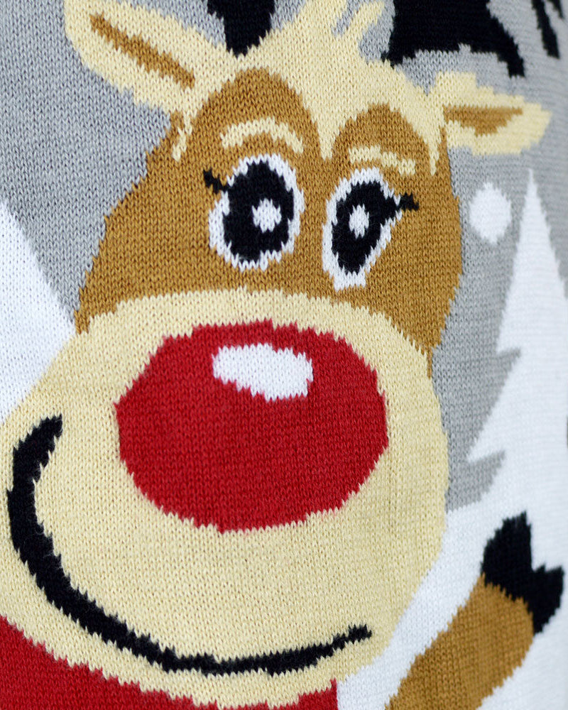 Suéter de Navidad Hombre Gris Renas Cute