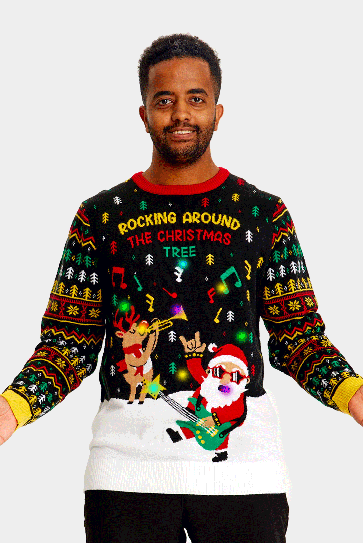 Suéter de Navidad con Luces LED Hombre Mujer Santa Rockero