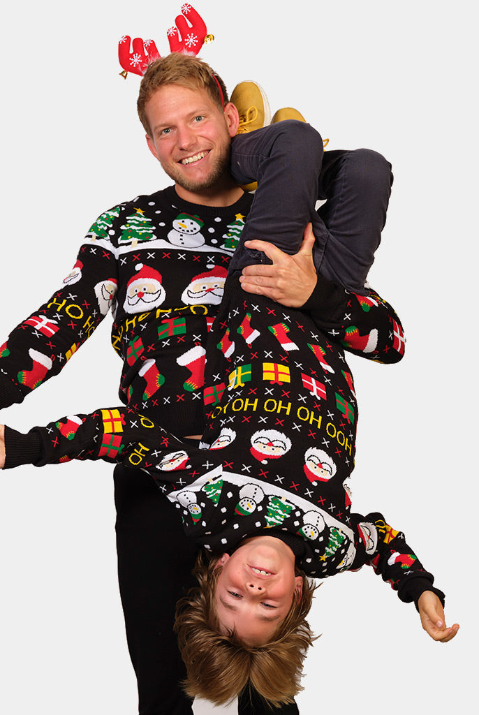 Suéter de Navidad Hombre y Niño Santa Regalos Muñecos Algodón Orgánico
