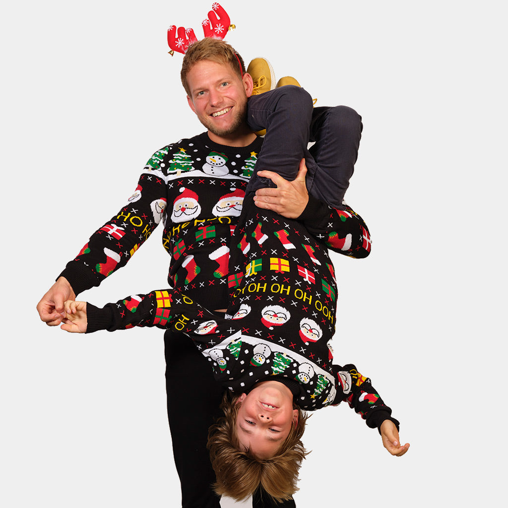 Suéter de Navidad Hombre y Niño Santa Regalos Muñecos Algodón Orgánico