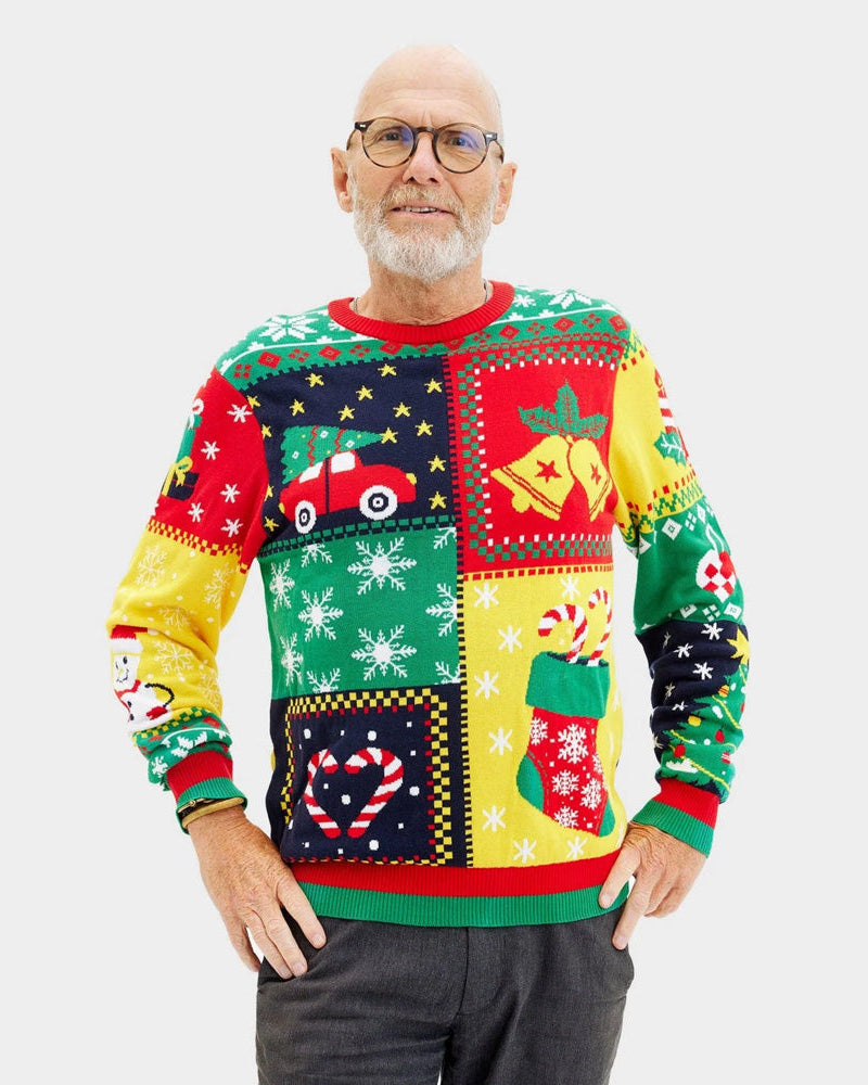 Suéter de Navidad para Hombre Patchwork Algodón Orgánico