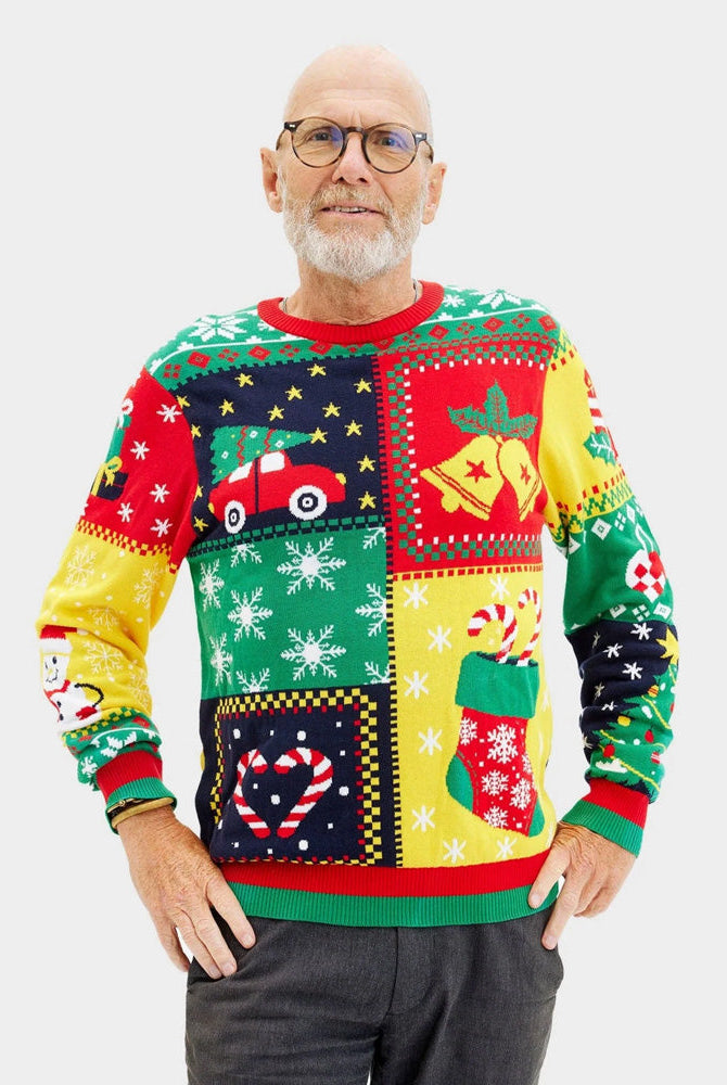 Suéter de Navidad para Hombre Patchwork Algodón Orgánico