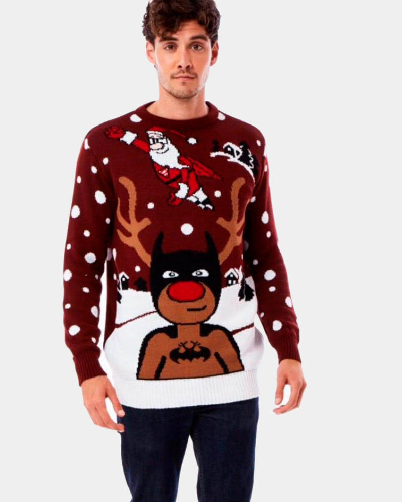 Suéter Navideño Hombre Reno Batman Papá Noel Superman