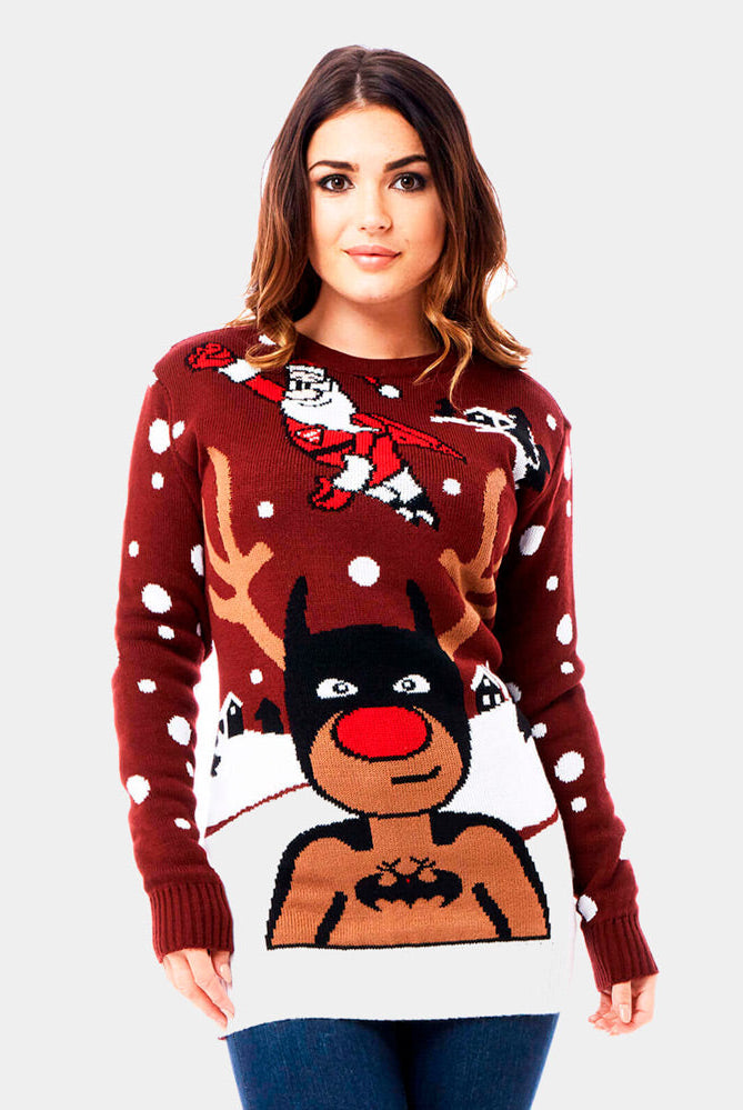 Suéter Navideño Mujer Reno Batman Papá Noel Superman