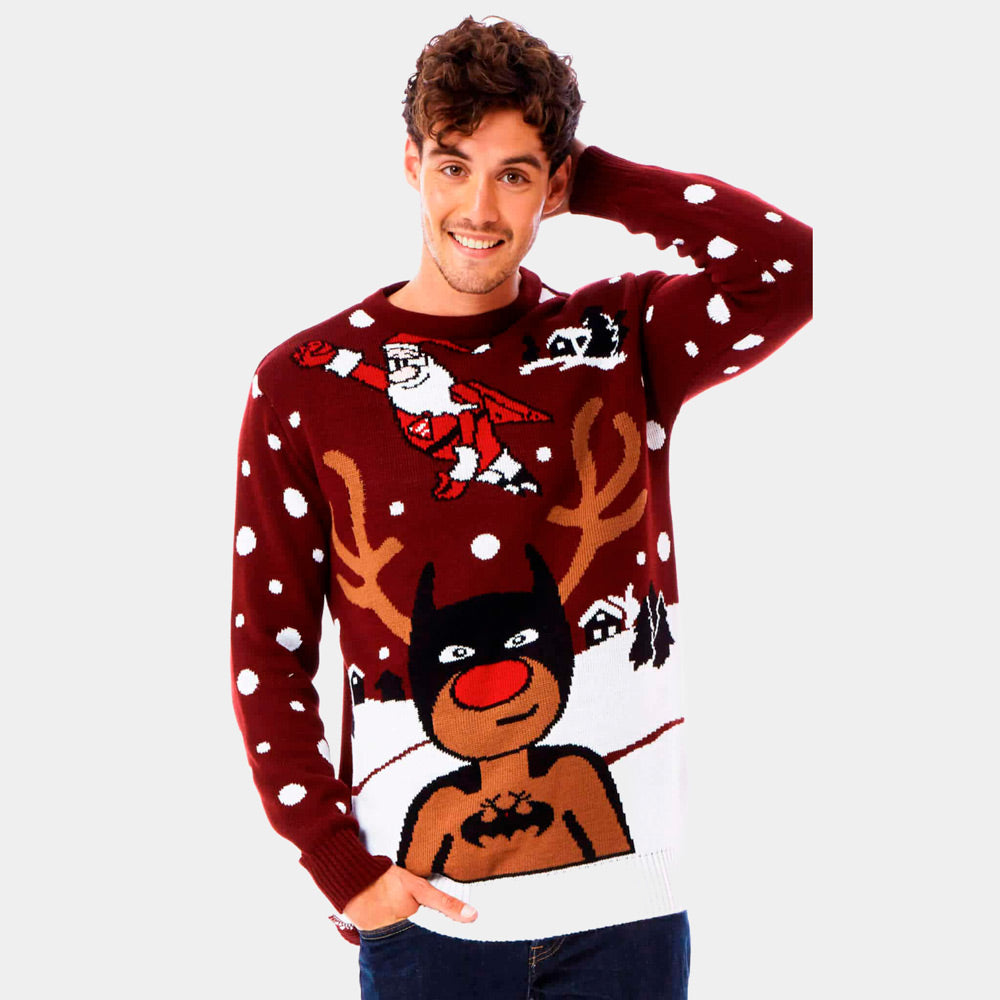 sueter de navidad Hombre Reno Batman Papá Noel Superman