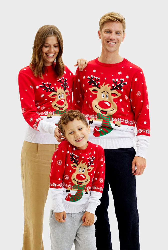 Suéter de Navidad Hombre Reno Familia Bufanda Algodón Orgánico