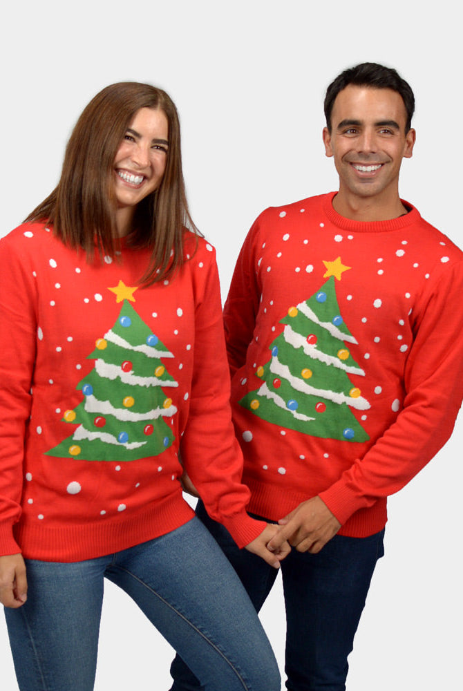Suéter de Navidad Mujer Hombre Rojo Árbol de Navidad