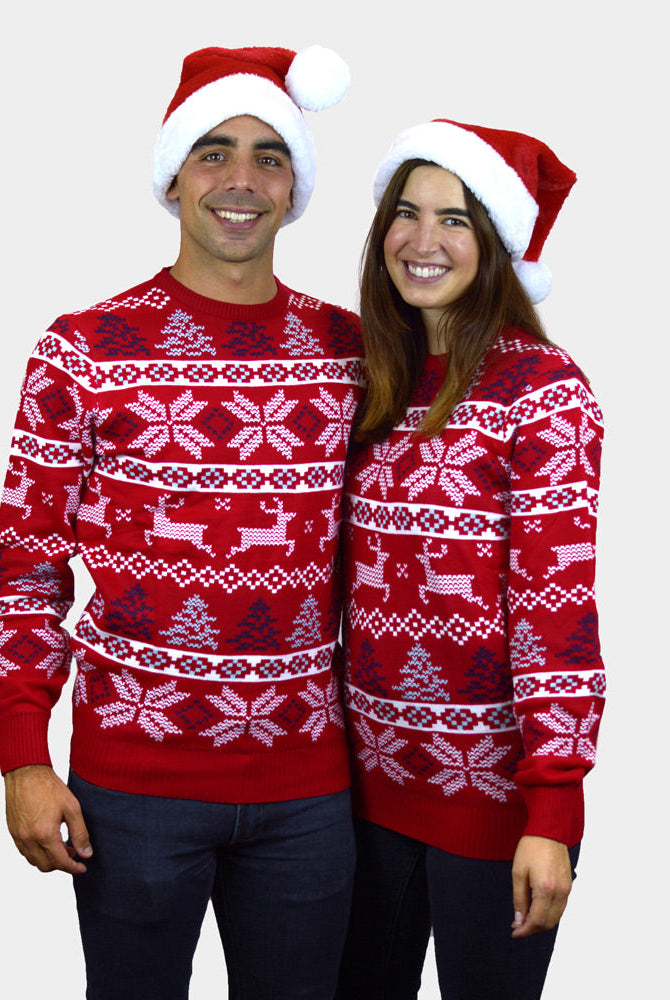 Suéter de Navidad para Hombre Rojo Clásico Estrellas Polares pareja