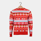 Suéter de Navidad Hombre Algodón Orgánico
 Rojo Muñecos Nieve Cenefas