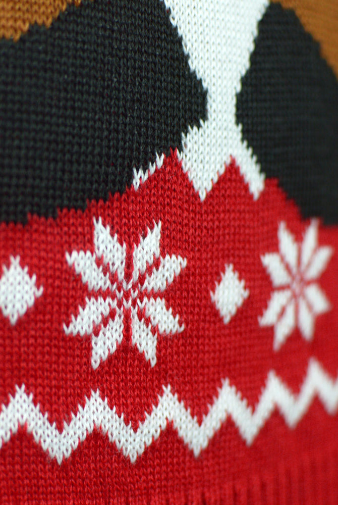 Suéter de Navidad para Hombre Rojo Reno Rudolph Bufanda detalle