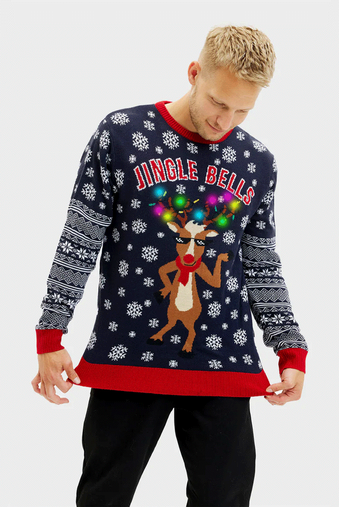 Suéter de Navidad con Luces LED para Hombre Jingle Bells