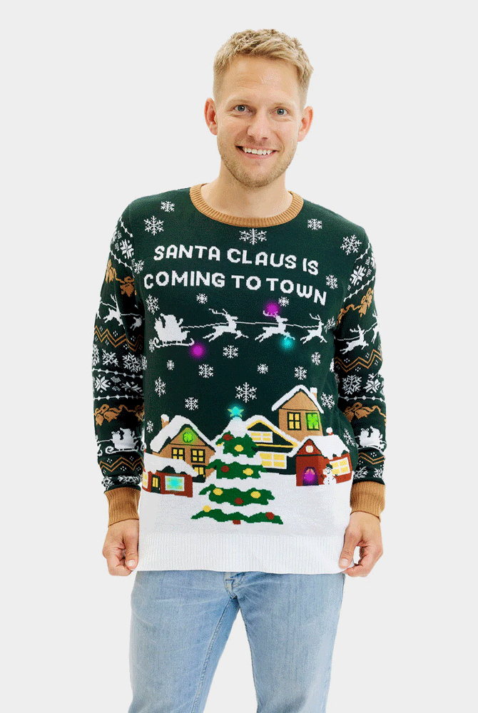 Suéter de Navidad con Luces LED para Hombre Santa is Coming to Town