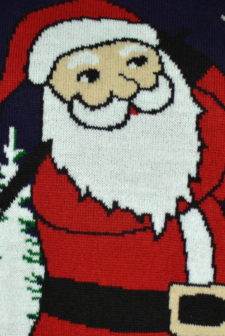 Suéter de Navidad con Luces LED para Hombre con Santa jugando al Golf Detalle