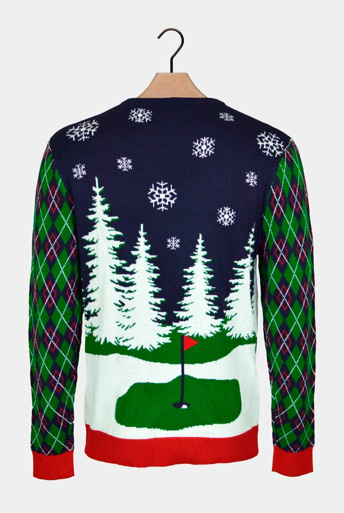 Suéter de Navidad con Luces LED para Hombre con Santa jugando al Golf Espalda