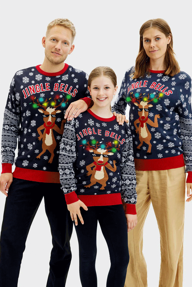 Suéter de Navidad Familia Luces LED para Mujer Jingle Bells
