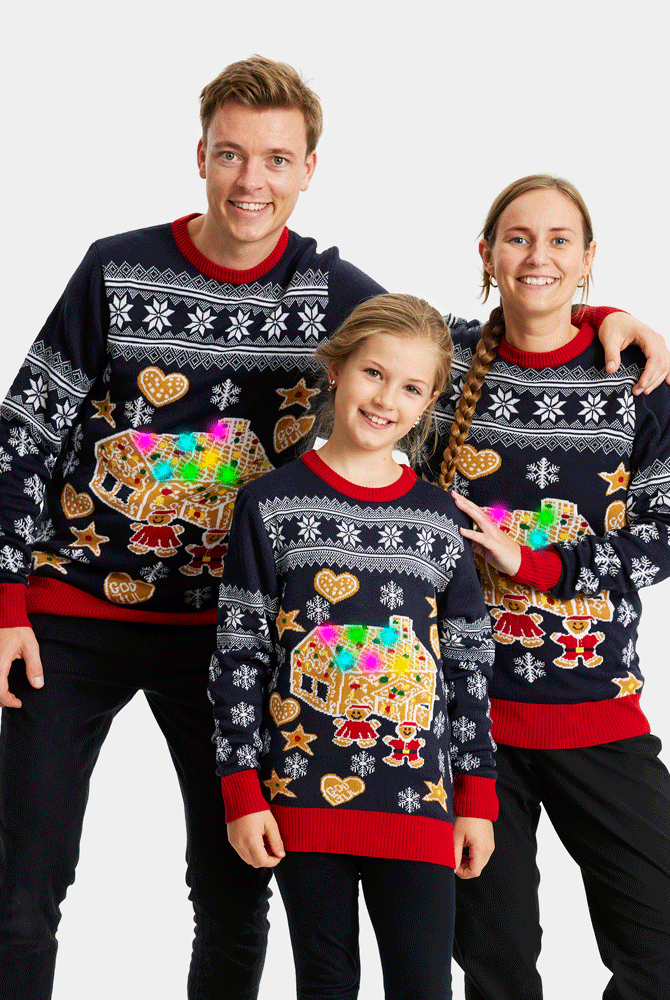 Suéter de Navidad con Luces LED para Niña Mujer y Hombre Casa Gingerbread