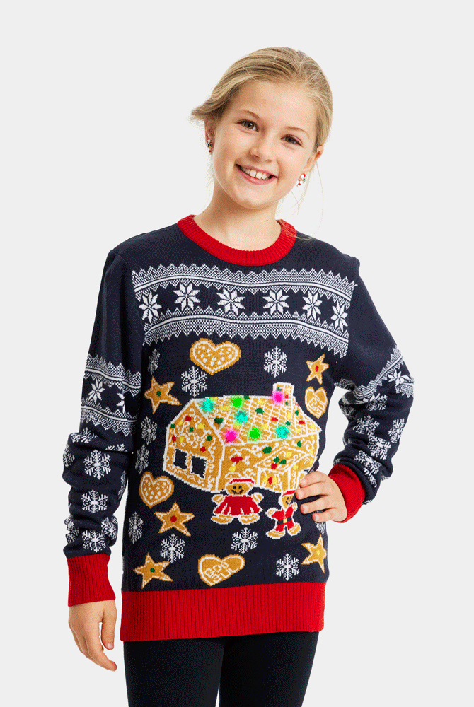Suéter de Navidad con Luces LED para Niña Casa Gingerbread