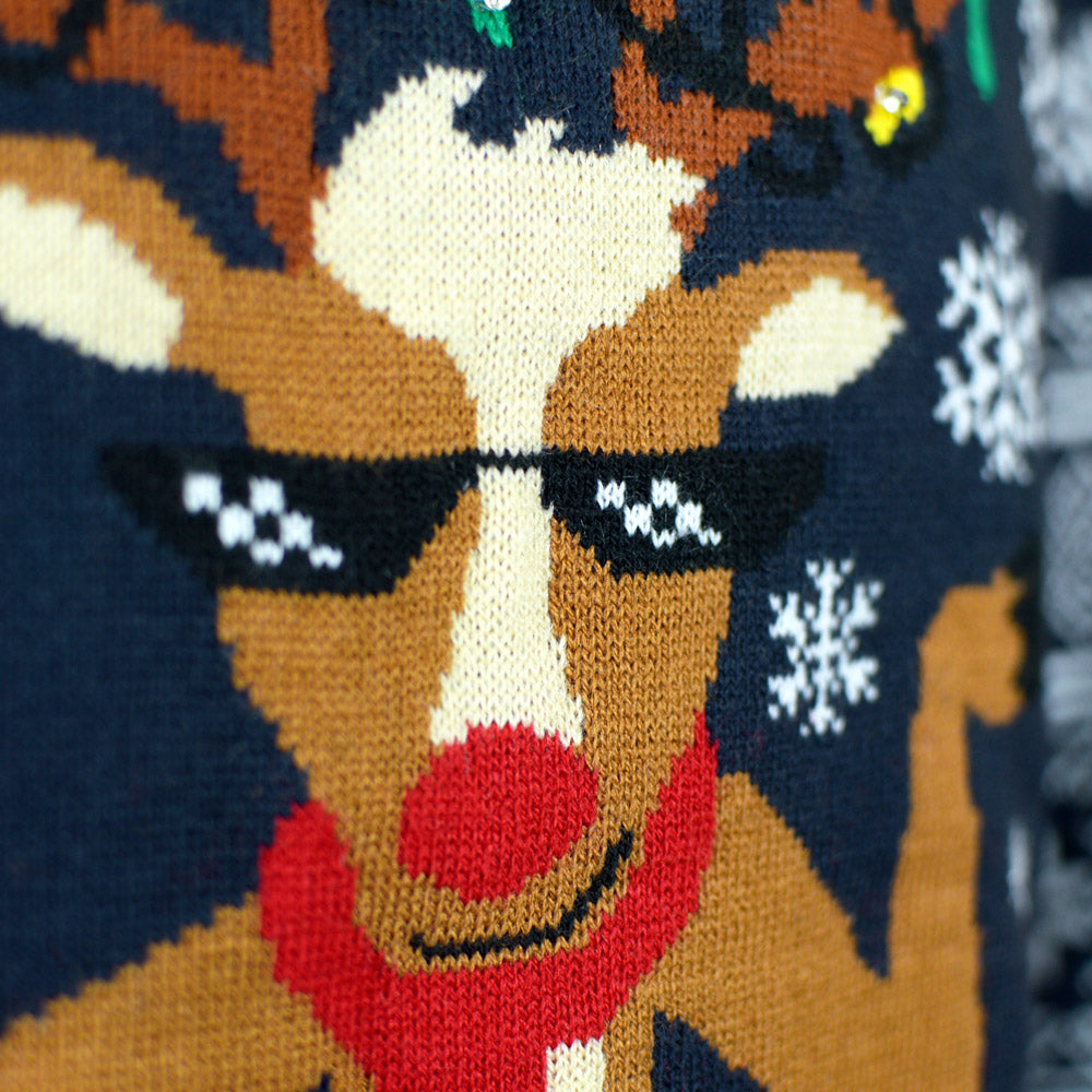 Suéter de Navidad con Luces LED Parejas Jingle Bells Detalle Reno