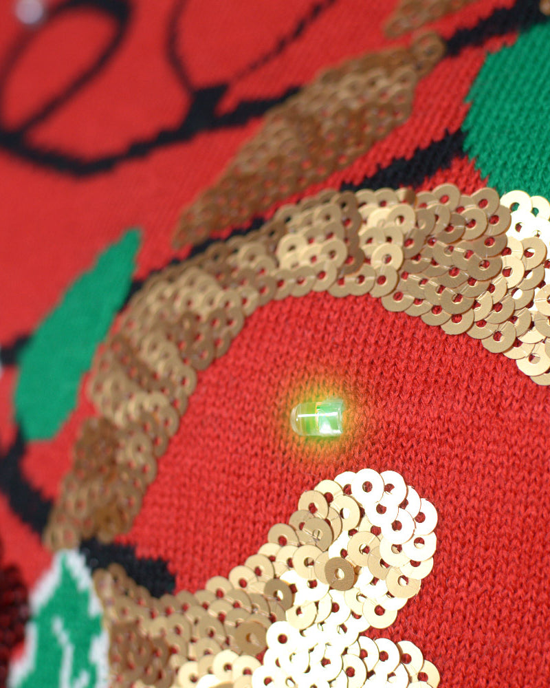 Suéter de Navidad con Luces LED Pareja Reno Brillante con Lentejuelas