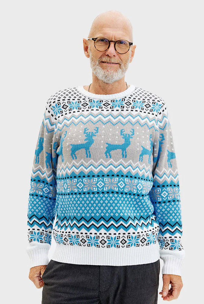 Suéter de Navidad para Mujer Blanco, Gris y Azul Hombre Renos Elegante