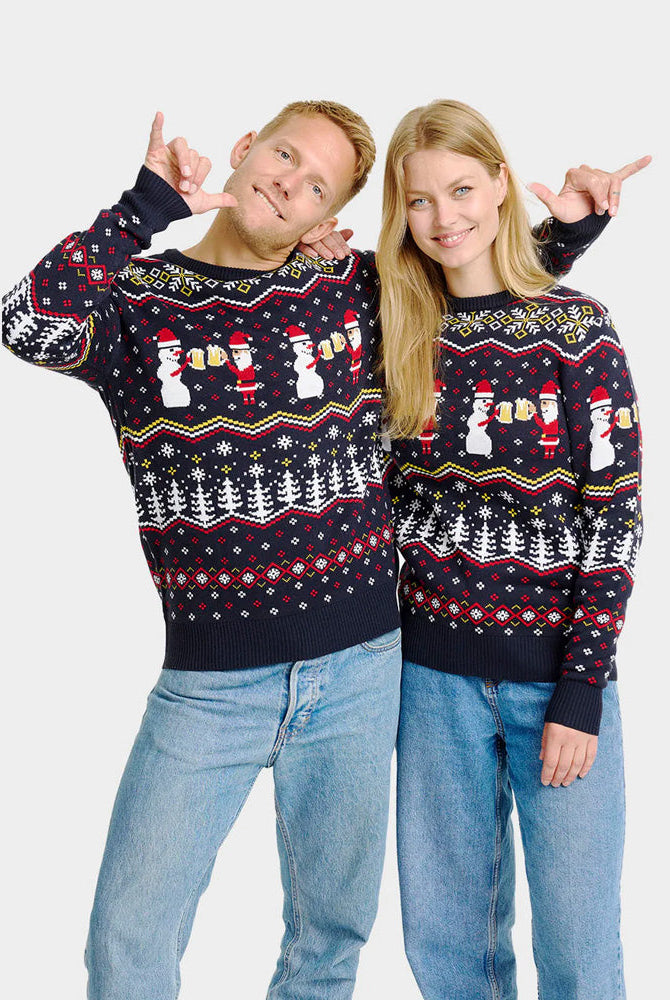 Suéter de Navidad para Mujer Cheers Santa Pareja
