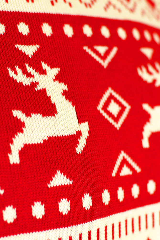 Suéter de Navidad Mujer Corazones Rojos Beige Algodón Orgánico Reno