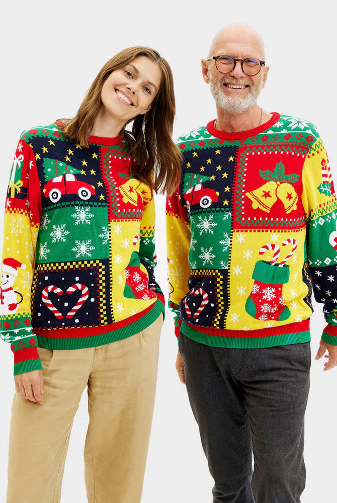 Suéter de Navidad para Mujer Patchwork Algodón Orgánico Pareja
