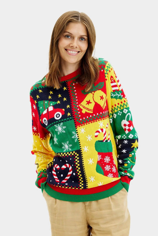 Suéter de Navidad para Mujer Patchwork Algodón Orgánico