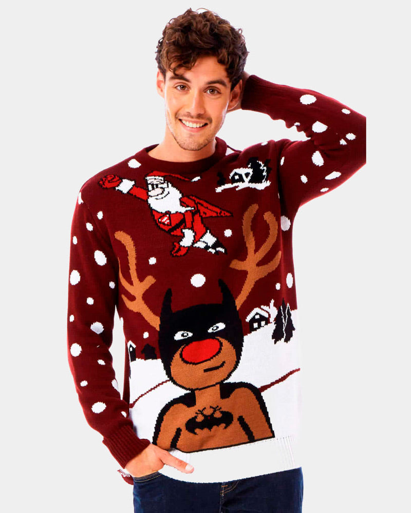 Suéter Navideño Hombre Reno Batman Papá Noel Superman