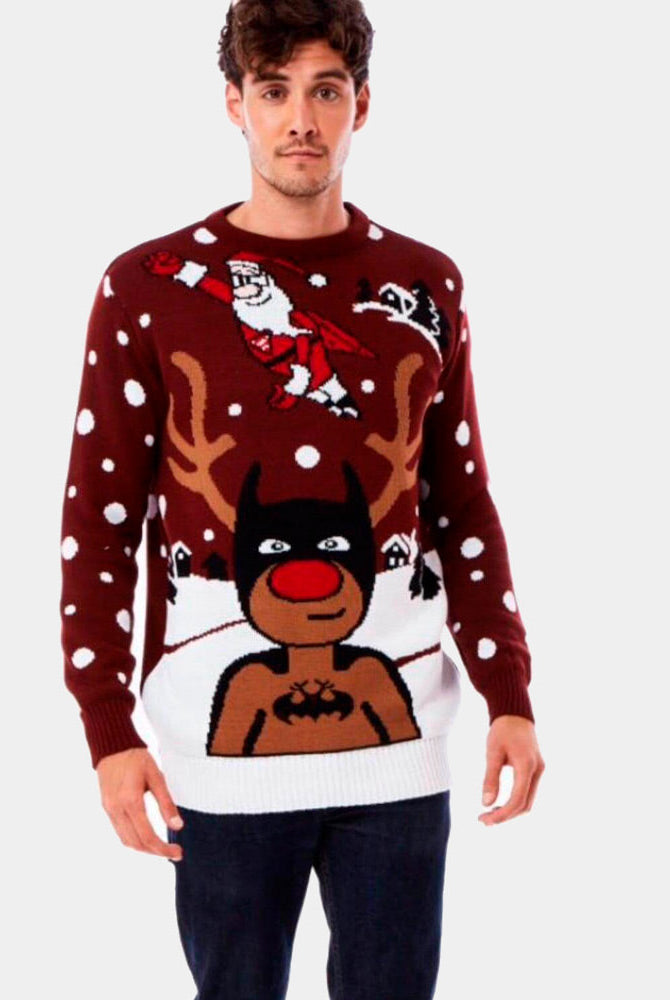 Suéter Navideño Hombre Reno Batman Papá Noel Superman