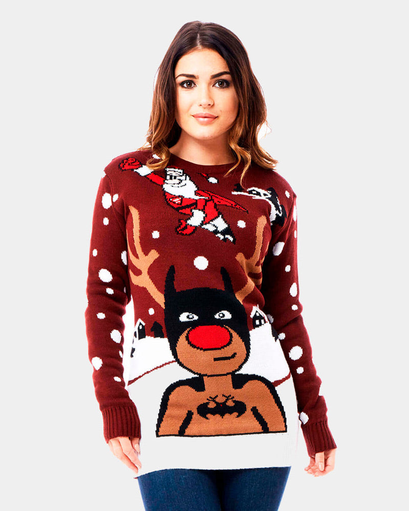 Suéter Navideño Mujer Reno Batman Papá Noel Superman