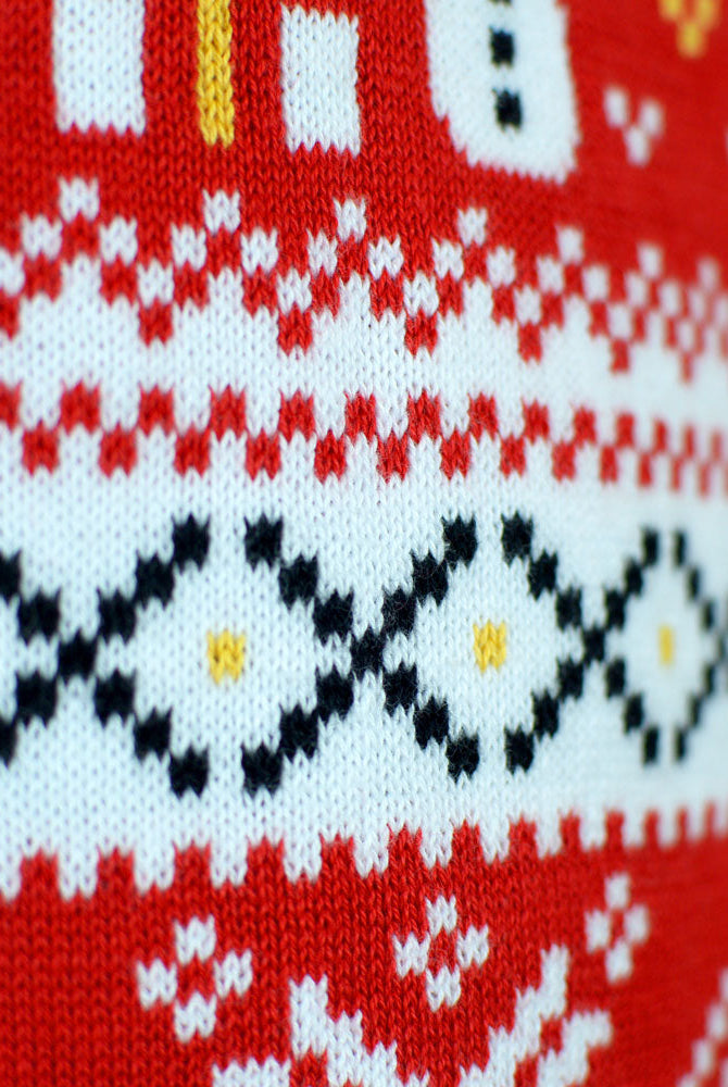Suéter de Navidad Mujer Rojo Muñecos Nieve Algodón Orgánico Cenefas