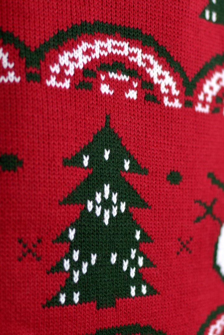 sueter de Navidad para Mujer Rojo con Pinos y Muñecos de Nieve Detalle