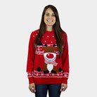 Suéter de Navidad Rojo Reno Rudolph Bufanda para mujer