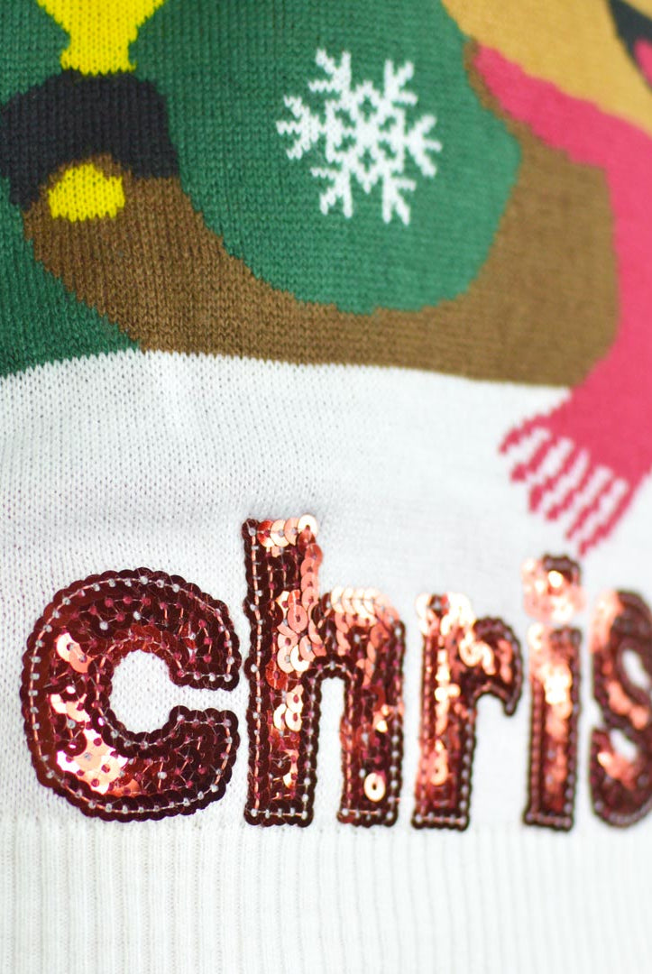 Suéter de Navidad para Mujer Verde Holly Jolly Lentejuelas Detalle