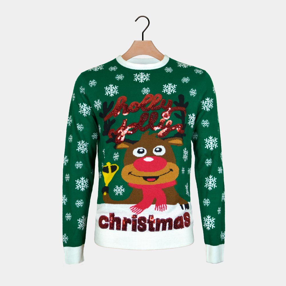 Suéter de Navidad para Mujer Verde Holly Jolly Lentejuelas