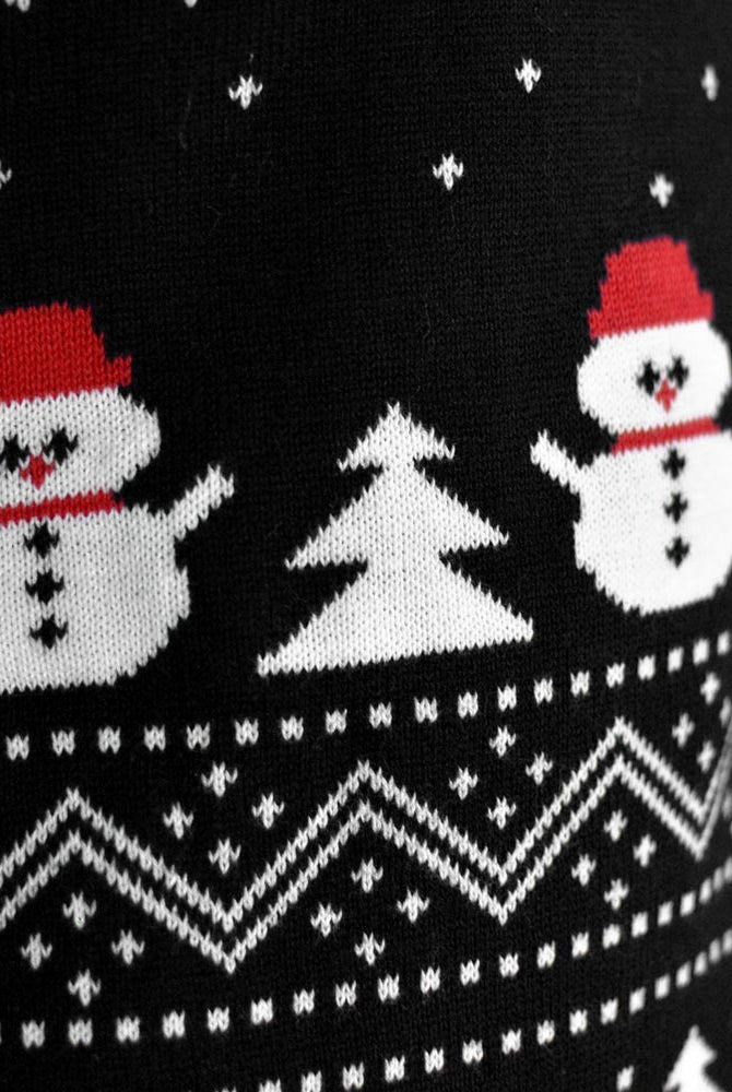 Suéter de Navidad Negro detalle Árboles, Muñecos y Papá Noel