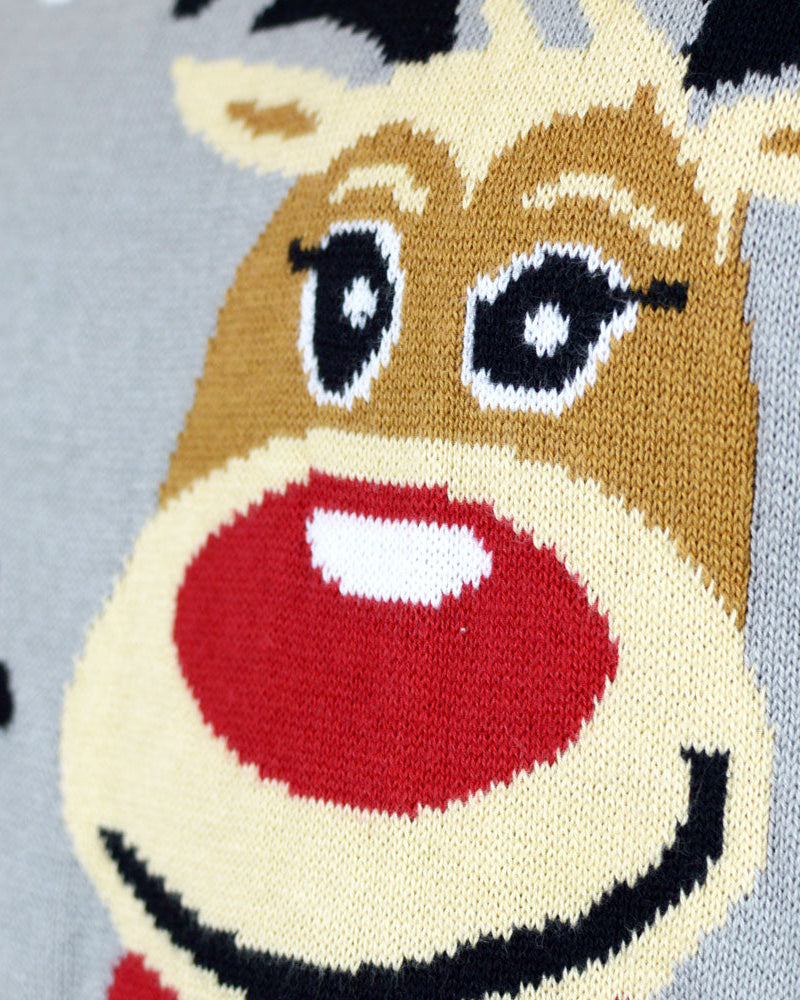 Suéter de Navidad Niña Niño Gris con Renas Cute Detalle