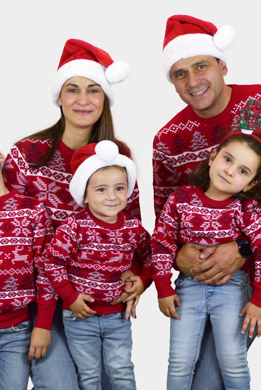Suéter de Navidad para Niña y Niño Rojo Clásico Estrellas Polares familia