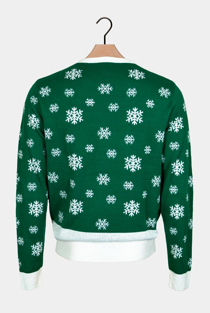 Suéter de Navidad para Niña y Niño Verde Holly Jolly Lentejuelas espalda